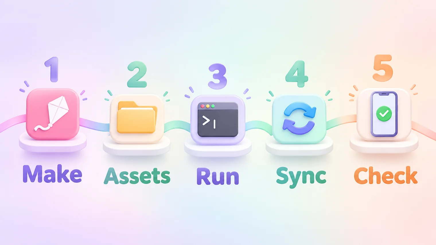 Five steps to set an Ionic app icon: make the icon, put it in the assets folder, run the tool, sync, check on a device