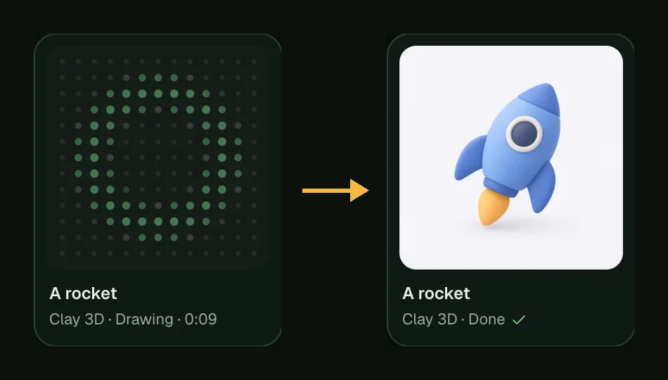 A job tile while the icon is drawing, then the finished icon